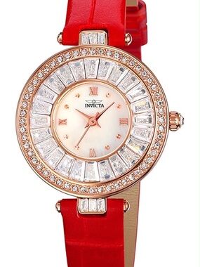 Invicta Celestial Lady Rose Gold Crystal Accent Watch with Red Strap 30mm